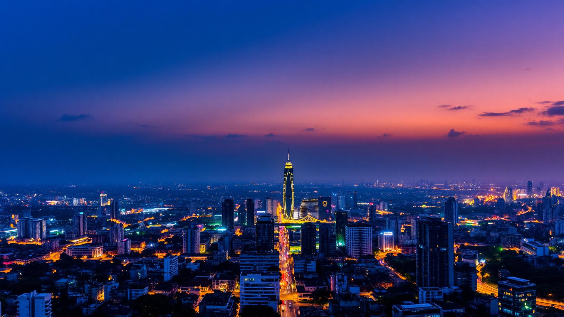 Nigerian city skyline at dusk